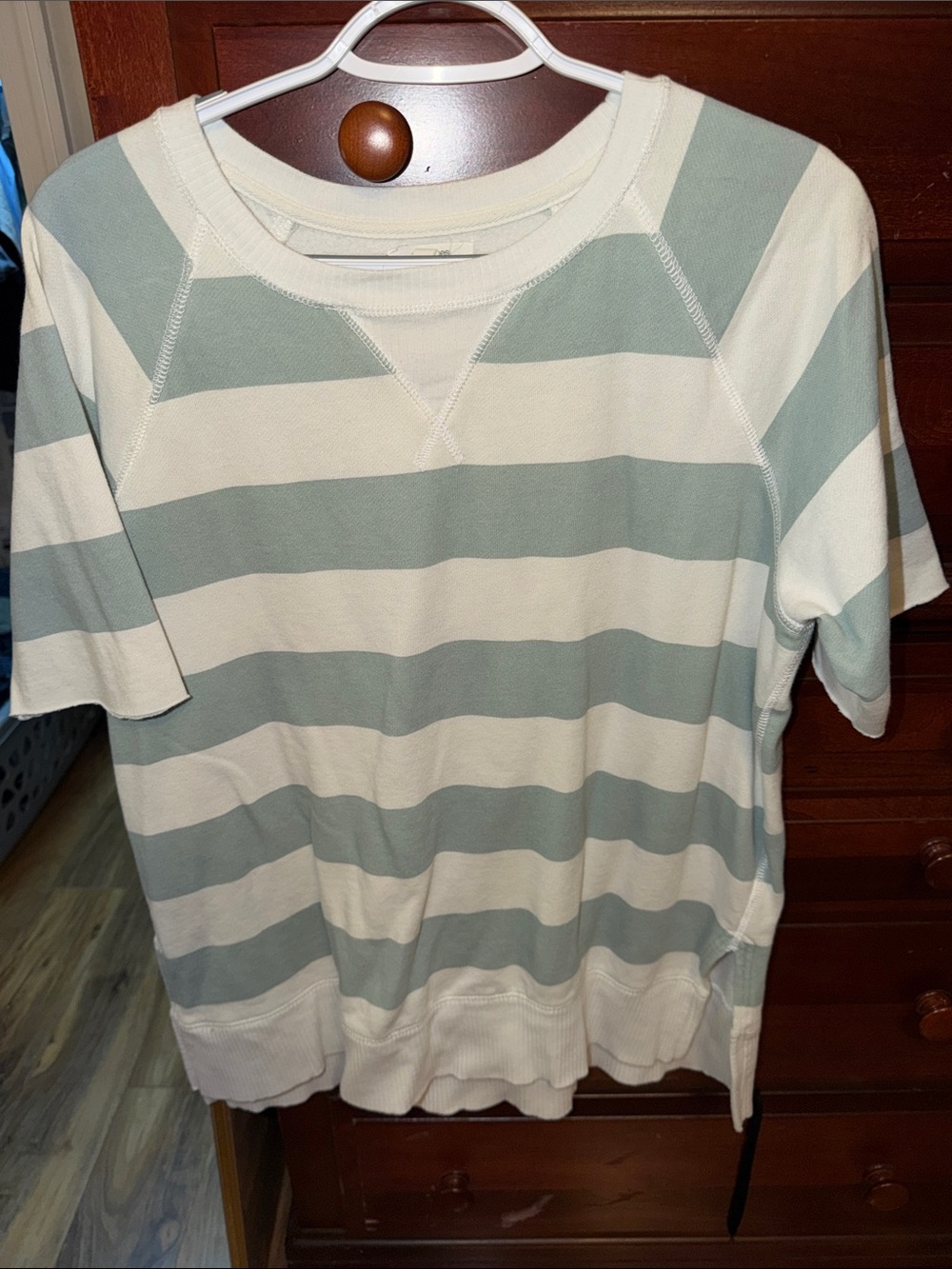 Maurices Sage and Cream Striped Short-Sleeve Pullover